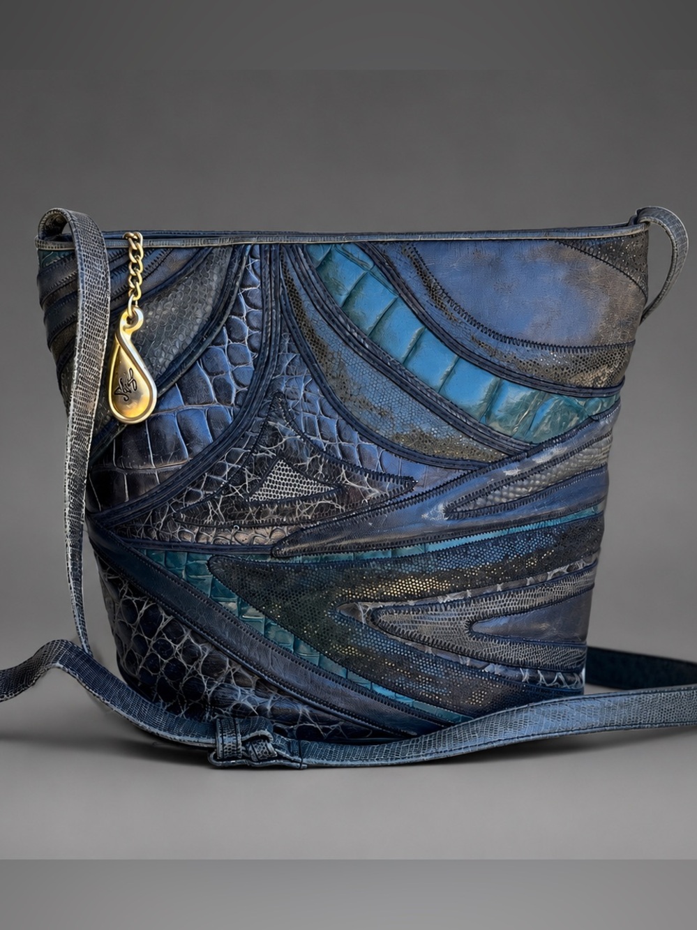 Vintage 80s Sharif Leather Patchwork Crossbody Shoulder Bag